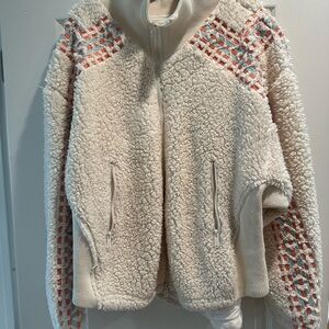 FP Movement by Free People Cream Teddy Jacket with Coral & Teal Accents